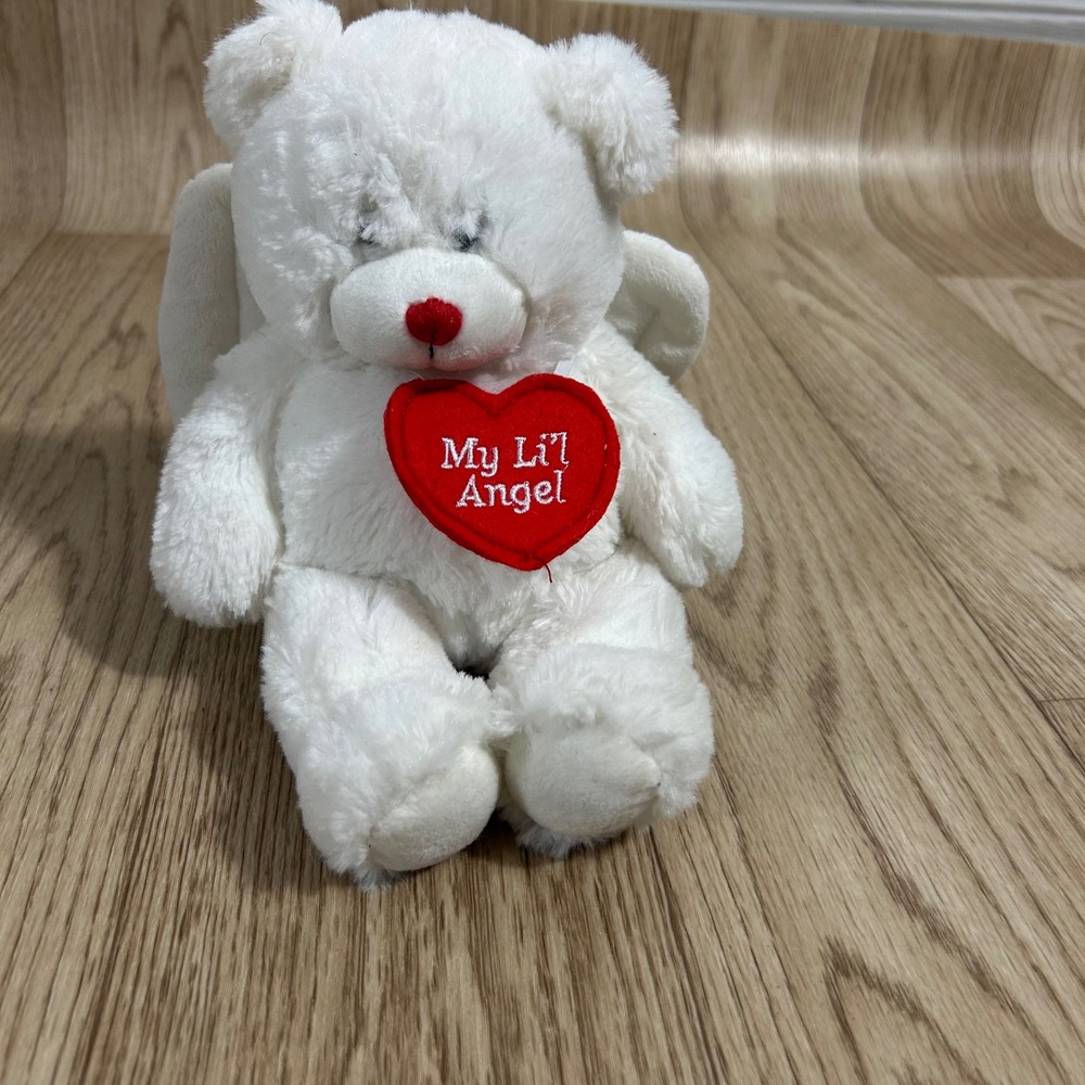 Ganz Angelic Greetings Bear Plush White 10in My Lil Angel Heart Wings PT326